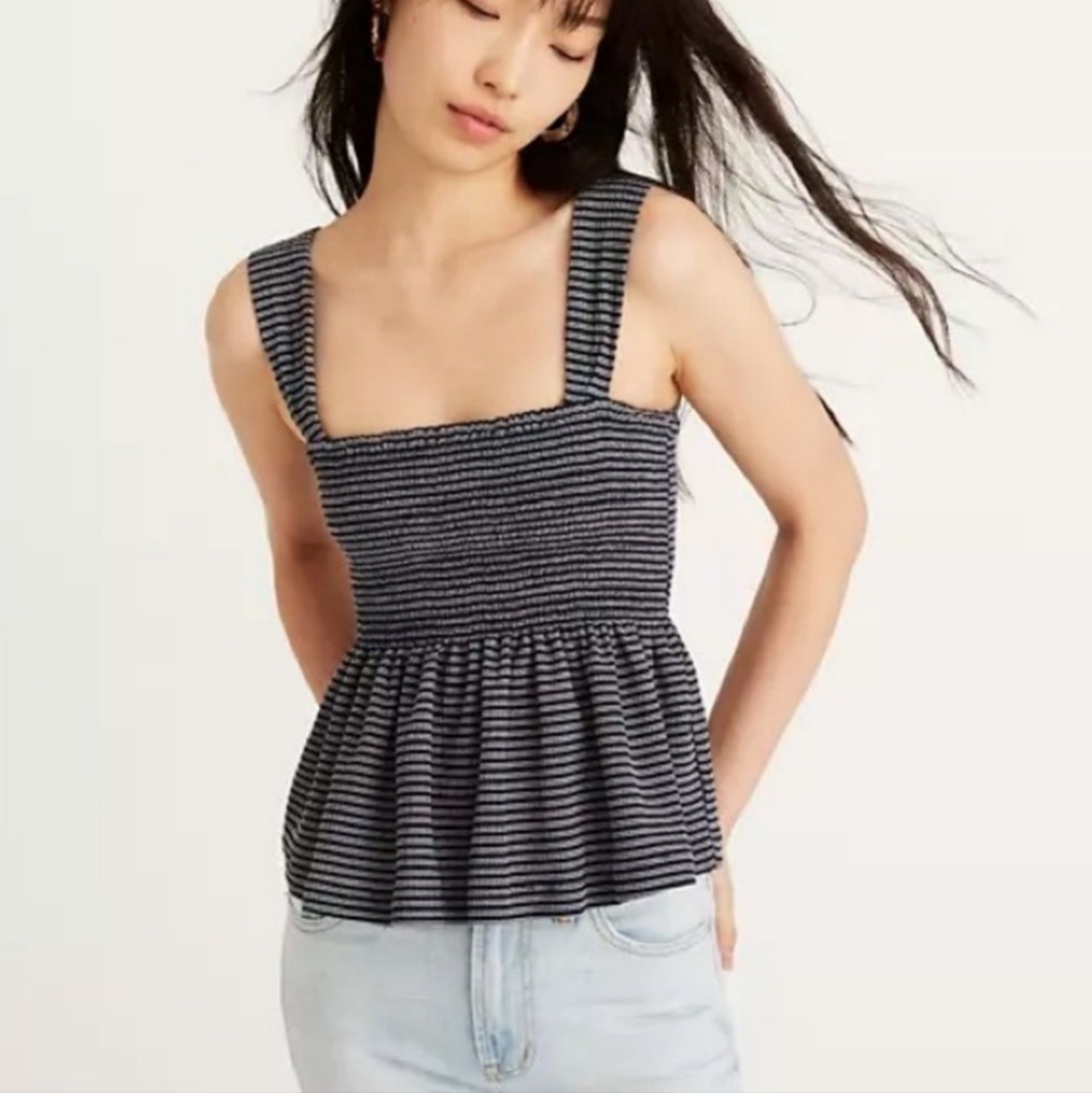 MADEWELL Texture & Thread Smocked Peplum Striped Tank